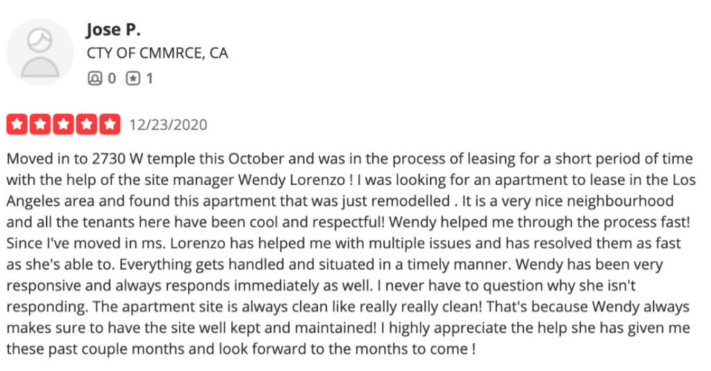 On-site Manager testimonial Los Angeles Property Management Group