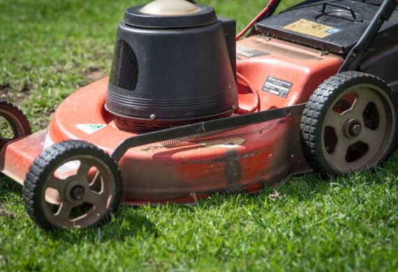 a lawn mower on grass