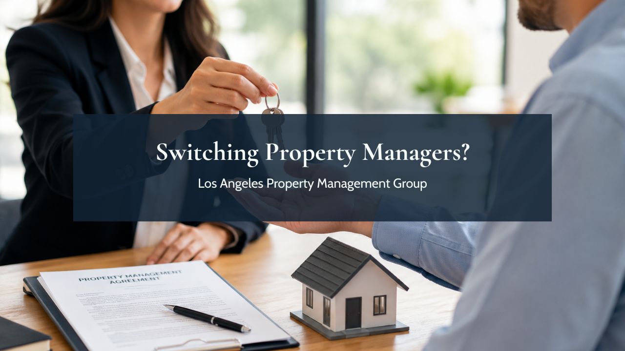 Graphic reading Switching Property Managers over a client meeting