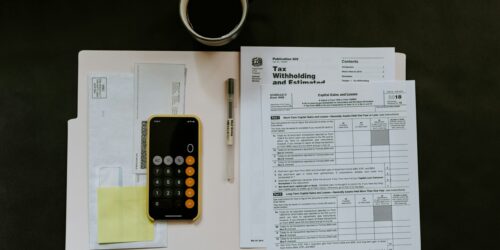 tax document and calculator